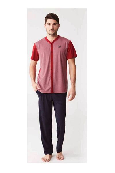 MOD Men's Claret Red Buttoned Front Shirt Pajama Set