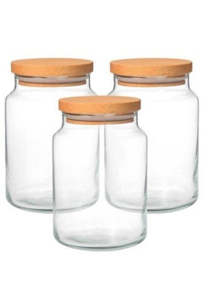 FBZhome 3-Piece Wooden Jar with Lid - Large Size