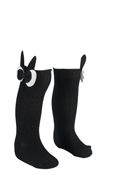 BEBEĞİME ÇORAP Knee-Length Baby Girl Black Socks with Figures