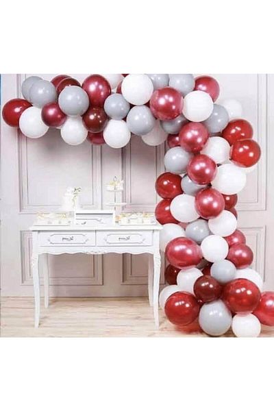 MERİ PARTİ Red Gray White Balloon And Balloon Chain