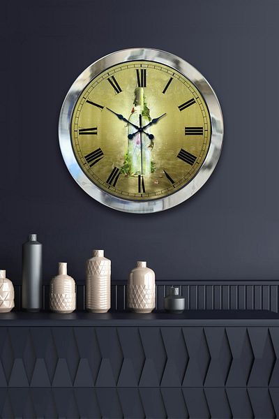 Kasva Concept Gift 36 cm Chrome Metal Bottle Wall Clock