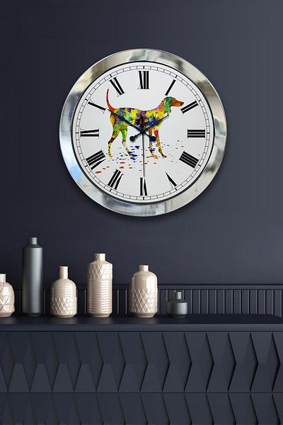 Kasva Concept 36 cm Chrome Metal Dog Figure Wall Clock