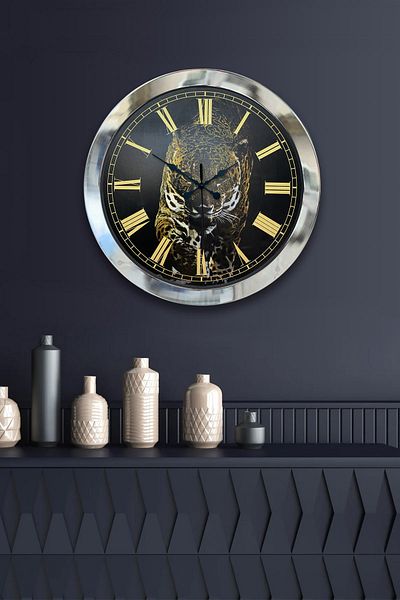 Kasva Concept Gift 36 cm Chrome Metal Cheetah Wall Clock