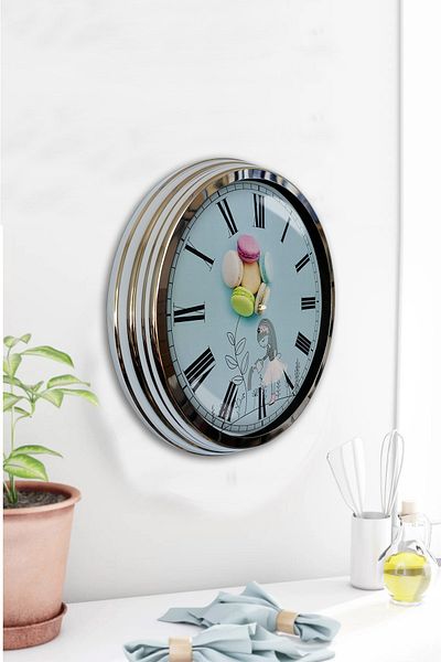 Kasva Concept Gift 40 cm Chrome Metal Macaron Wall Clock