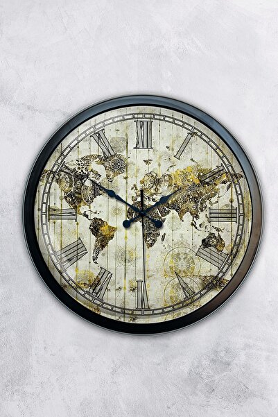 AİB STORE هدية ساعة حائط بخريطة معدنية سوداء مقاس 40 سم