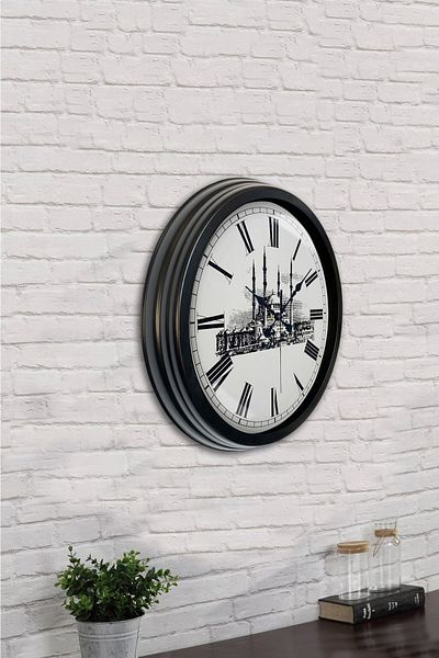 Kasva Concept Cadou 40 Cm Ceas de Perete Cami Metal Negru