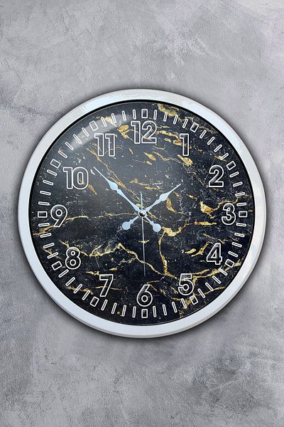 Kasva Concept Δώρο 40 εκ. Λευκό Μεταλλικό Μαύρο Μαρμάρινο Ρολόι Τοίχου