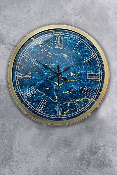 Kasva Concept ساعة حائط رخامية زرقاء رخامية معدنية مبلطة 40 سم