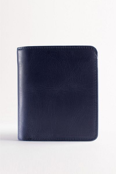 DK LEATHER Ανδρικό κλασικό πορτοφόλι από γνήσιο δέρμα Navy Blue Frankfurt με λειτουργική θήκη για κάρτες