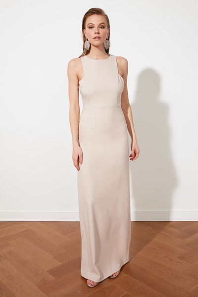 Trendyol Collection Púderszövésű hosszú estélyi ruha TPRSS21AE0012