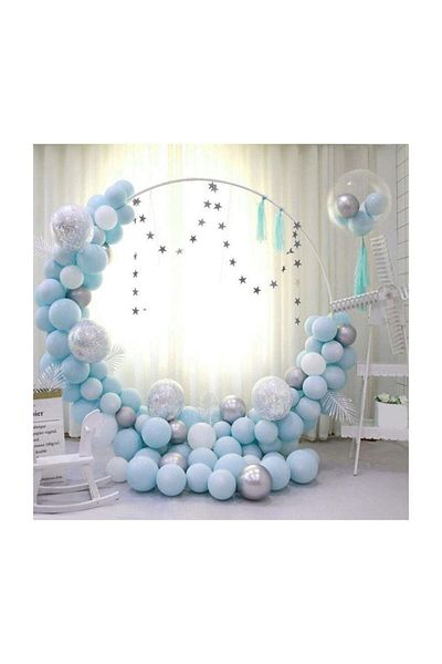 Aşkın Parti Evi Blue Macaron Silver Chrome Confetti Balloon Chain Set