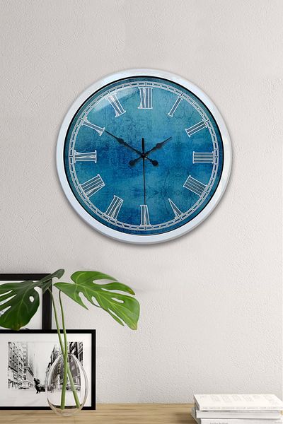 Kasva Concept Ceas de perete cu model albastru din metal alb de 40 cm