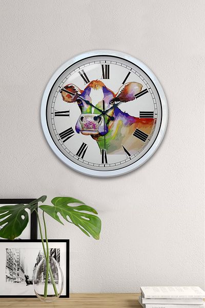 Kasva Concept Gift 40 cm White Metal Cow Wall Clock
