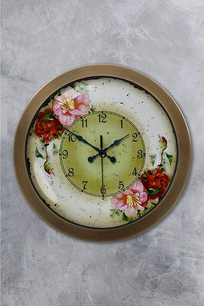 Kasva Concept Gift 36 cm Antique Metal Flowers Wall Clock