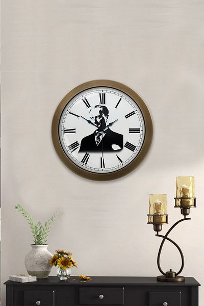 Kasva Concept Gift 36 cm Antique Metal Ataturk Wall Clock