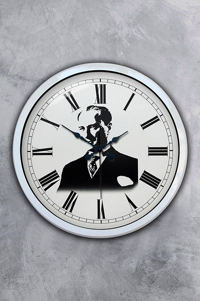 Kasva Concept Gift 40 cm White Metal Ataturk Wall Clock