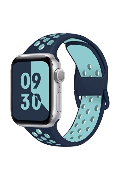 UnDePlus ساعة أبل 38 ملم 40 ملم 41 ملم 1/2/3/4/5/6/se/se2/7/8/9 نايكي سبورت باند أزرق كحلي-أزرق سماوي