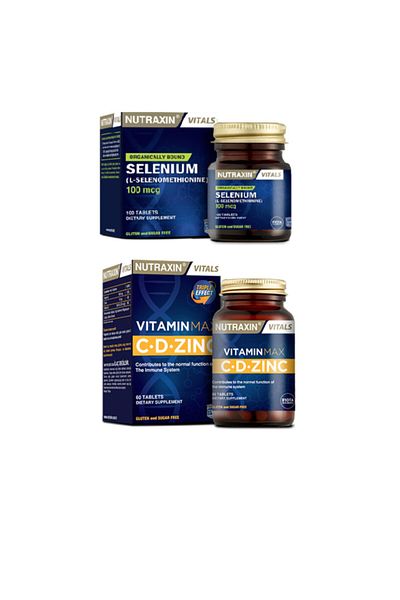 Nutraxin Vitamin Max - Vitamin C and D and Zinc Supplement 60 Tablets + Selenium 100 Mcg 100 Tablets