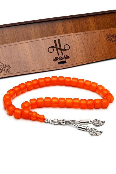 OTTOTESBİH Ανδρικό ροζάριο από κεχριμπαρένιο κεχριμπάρι σε πορτοκαλί οθωμανικ...