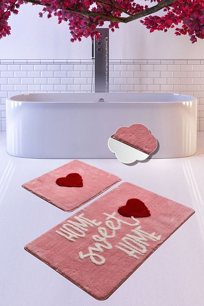 Chilai Home Home Sweet Home Pink Set de 2 50x80 40x50 cm Covor de baie, Covoraș, lucrat manual