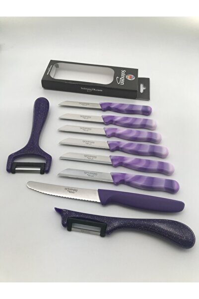 Solingen Mor Mermer Bıçak 6 Adet Tırtıklı Doğrama Bıçağı Yansoy  Sapan Soyacak Seti