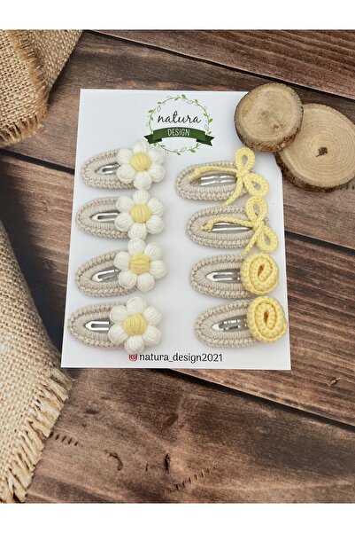 NATURA DESİGN Set de 8 catarame cu cataramă din tricot, fundă margaretă și tr...