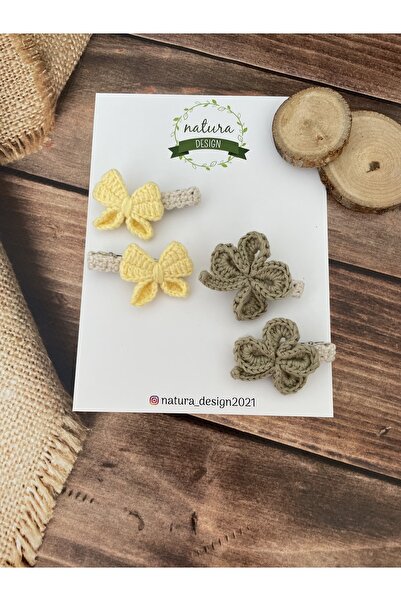 NATURA DESİGN Set de 4 catarame tricotate cu fundita si trifoi