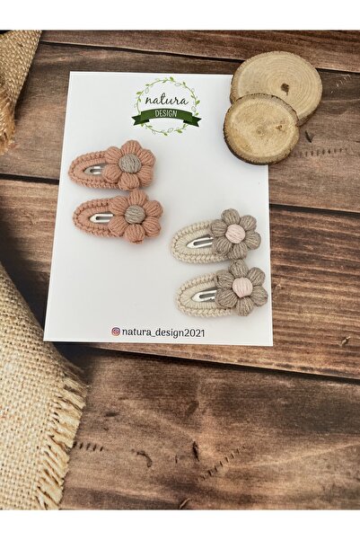 NATURA DESİGN Set de 4 catarame cu cataramă tricotate model margaretă și fundă