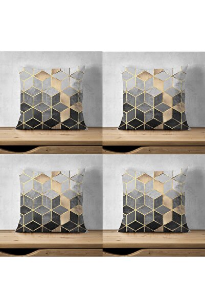 LadiesHome Husă decorativă pentru pernă, gri, cu design special, cu două fețe, digitală, cu imprimeu 4-bucăți