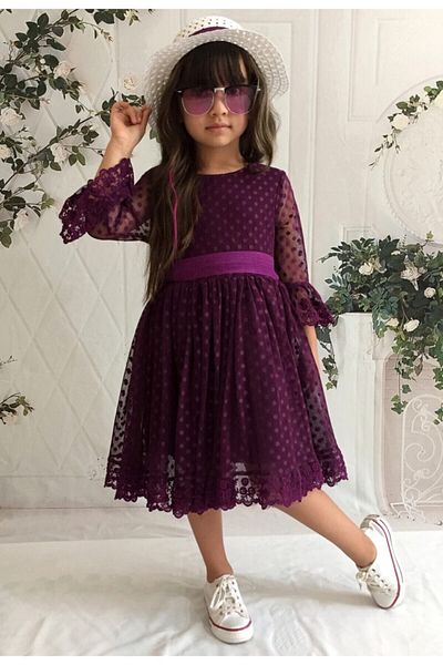 DAFİTO KİDS Rochie de prințesă mov cu șireturi pentru fetiță