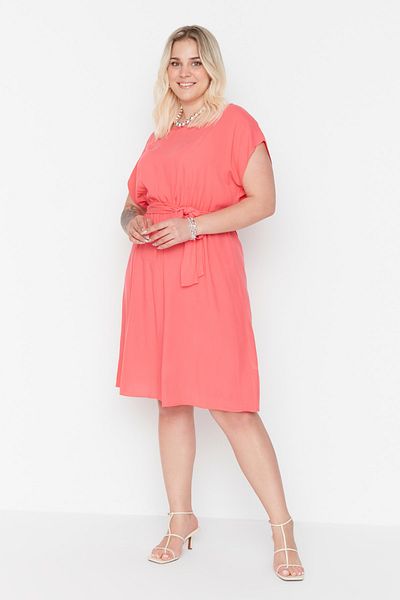 Trendyol Curve Pink Lacing Detailed Viscose Woven Dress TBBSS22EL0538