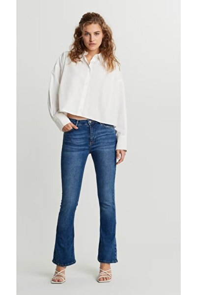 Hepsibitarz Kadın Mavi Gt Natasha Slim Fit Ispanyol Paça Jeans Denim Kot Orji...
