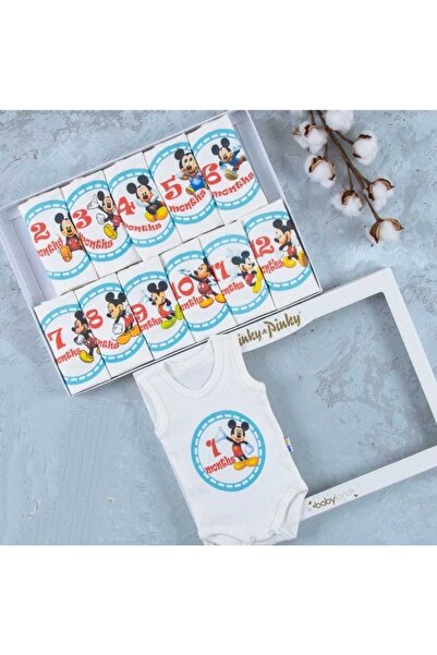 Pinky Melomio Mickey Baskılı 12'li Anı Çıtçıtlı Body Zıbın Seti Atlet Aylık Badi Set %100 Pamuk