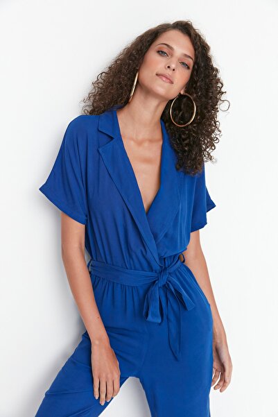 Trendyol Collection Námořnická modrá kombinéza s dvojitým límcem s páskem TWOSS19LJ0158