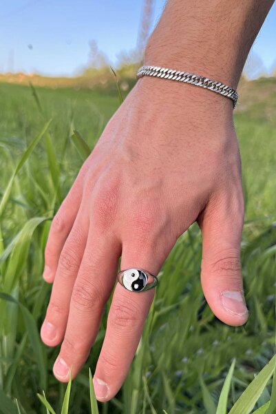 The Collection Ying Yang Denge Desen Model Gümüş Kaplama Ayarlanabilir Yüzük