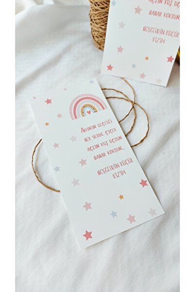 Çikoleyt Design Makrome Kartı - Hoşgeldin Küçük Kızım Kartı (9,5x19cm) 50 Adet