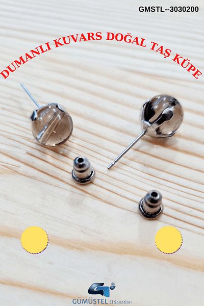 GÜMÜŞTEL EL SANATLARI Original Quartz Natural Stone - Certified and Smoky Ball Earrings