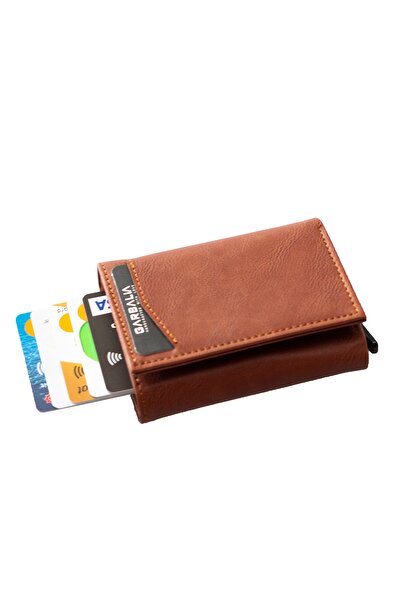 Garbalia Men's Tan Lyons Mechanism Card Holder Wallet