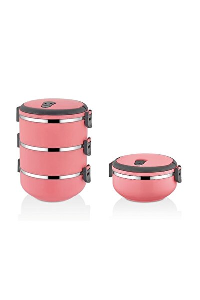 Veliday Sefer Tasi Yemek Termosu Içi Çelik Koyu Pudra 3 Lü Tekli Ikili