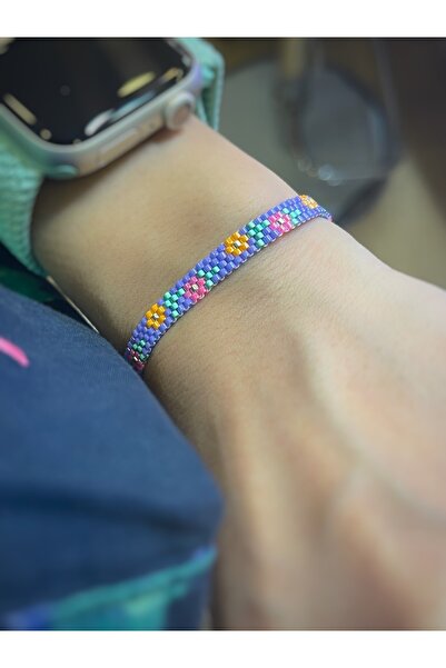 Afrika Butik Çiçekli Mor Miyuki Bileklik