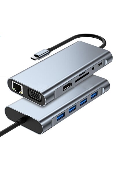 Coverzone 11 In 1 Type-c To Usb Hub Port Adaptör Hdmı, 4x Usb, Lan, Vga Sd Ca...