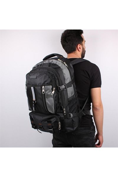 Bagacar Izdag Black Gray Travel Backpack 60 Lt 17" with Laptop Compartment