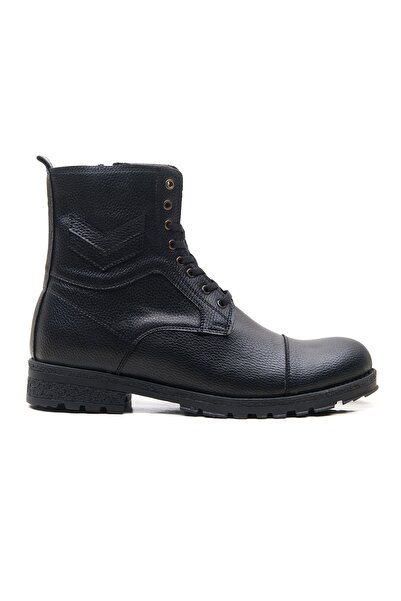 MUYAL SHOES Siyah Bağcıklı Ve Fermuarlı Erkek Uzun Çavuş Bot