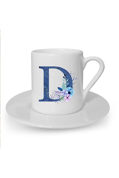 Kumbara Hediyelik White Turkish Coffee Cup with Blue Letter D Printed