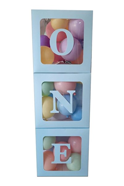 Party City Mavi One Yazılı Şeffaf Mavi Kutu, Bebek 1 Yaş Kutlaması, Doğum Günü Seti