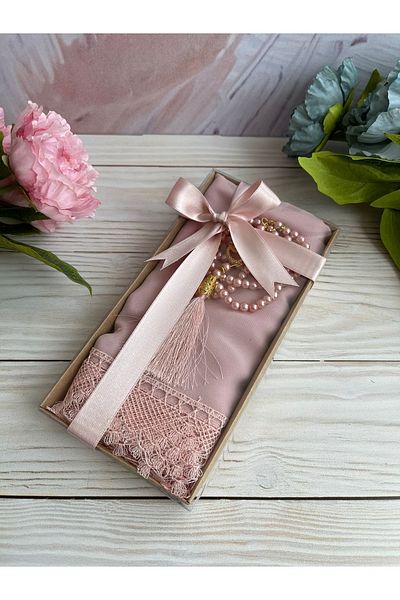 DuhaİslamiHediyelik Luxury Laced Shawl Pearl Rosary Dowry Bundle Home Concept