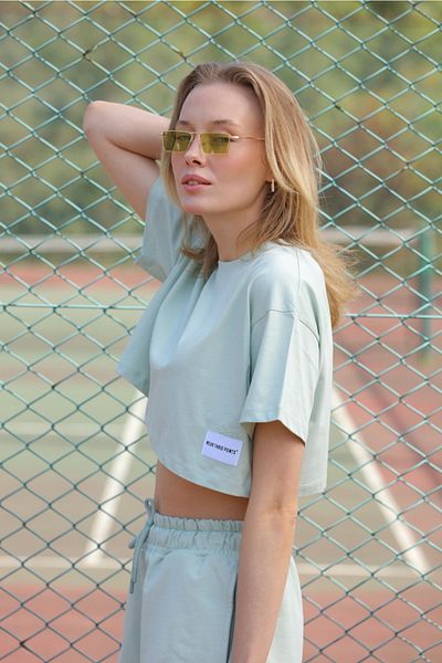 Wear Three Points Green Weekend Crop T-shirt