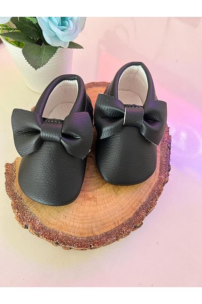 BAHNUR Black Baby Shoes Moccasin Booties