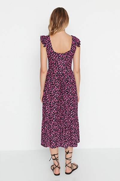 Trendyol Collection Többszínű virágmintás, szögletes nyakú A-vonalú viszkóz midi szőtt ruha TWOSS20EL3331