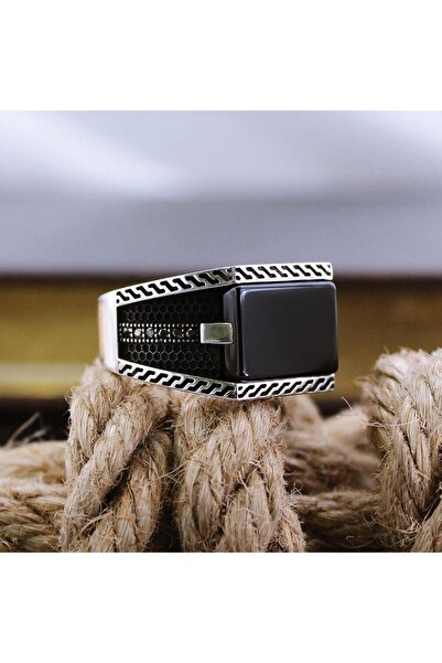 OSMANLI GÜMÜŞ Siyah Oniks Taşlı Simetrik Model Özel Seri Erkek Gümüş Yüzük - ...